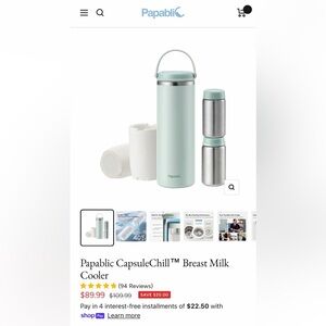Papabli Breastmilk Stainless Steel Bottle Cooler Set 20oz Capacity  - Mint